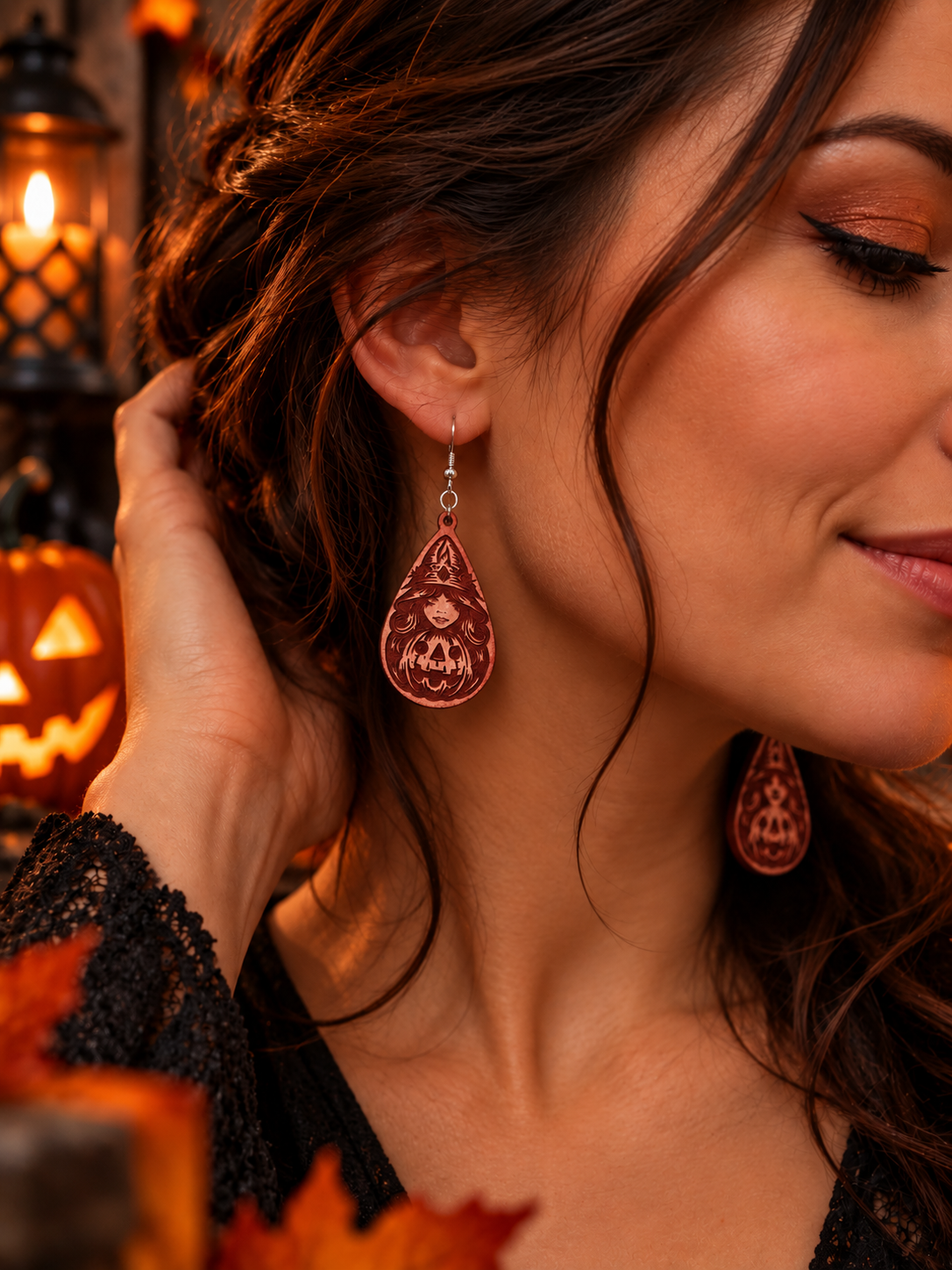 Halloween-Ohrringe aus Leder – Fledermaus, Hexe & Schädel