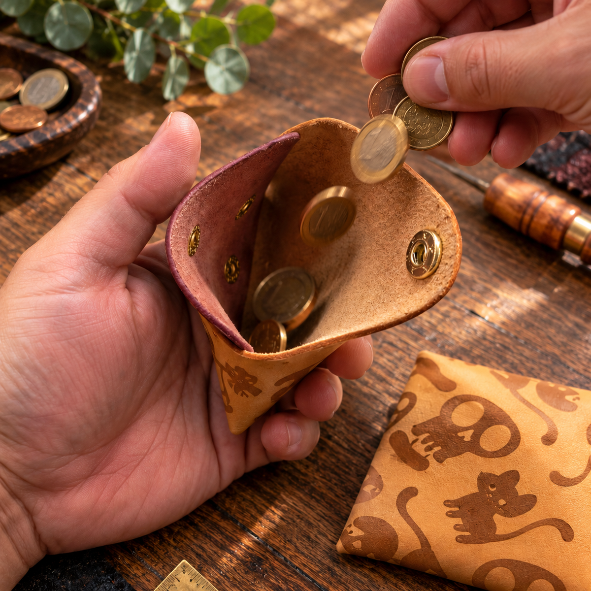 Handgefertigte Leder-Münztasche aus Pueblo Leder – mit Musterwahl | LederBar